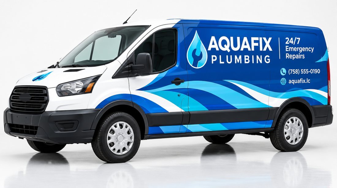 AquaFix Plumbing van wrap, rebuilt and print-ready